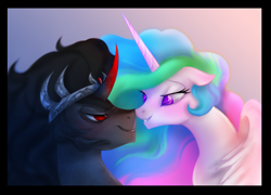 Size: 1280x921 | Tagged: safe, artist:mn27, king sombra, princess celestia, alicorn, pony, unicorn, boop, celestibra, female, male, mare, noseboop, shipping, stallion, straight