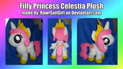 Size: 2568x1444 | Tagged: safe, artist:rawrsuitgirl, princess celestia, pony, cewestia, filly, irl, photo, plushie, solo