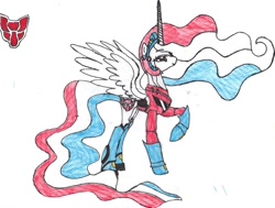 Size: 900x682 | Tagged: safe, princess celestia, alicorn, pony, cosplay, female, horn, mare, multicolored mane, optimus prime, solo, transformers, white coat