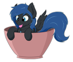 Size: 1885x1600 | Tagged: safe, artist:wolfypon, oc, oc only, oc:midnight light, pegasus, pony, cup, cup of pony, cute, female, mare, micro, mlem, silly, simple background, solo, tail, tongue out, transparent background