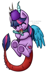 Size: 550x880 | Tagged: safe, artist:alittleofsomething, twilight sparkle, oc, draconequus, pony, cuddling, discord sparkle, draconequified, duo, eyes closed, female, fez, hat, hug, micro, simple background, smiling, species swap, transparent background, twikonequus