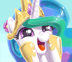 Size: 374x324 | Tagged: safe, artist:kp-shadowsquirrel, princess celestia, alicorn, pony, animated, cute, cutelestia, dashface, eye shimmer, featured image, female, mare, open mouth, open smile, pretty princess, smiling, so awesome, solo, squishy, squishy cheeks, weapons-grade cute, xx-cake