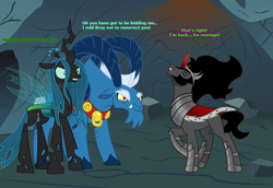 Size: 1078x741 | Tagged: safe, artist:andoanimalia, artist:etherium-apex, artist:nukarulesthehouse1, artist:parclytaxel, artist:proenix, derpibooru import, grogar, king sombra, queen chrysalis, changeling, changeling queen, pony, unicorn, the beginning of the end, armor, black mane, cape, caption, cave, cloven hooves, ethereal mane, eyes closed, fabulous, female, funny, group, horns, image macro, legion of doom, male, raised hoof, ram, stallion, stupid sexy sombra, text, vector