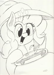 Size: 2552x3504 | Tagged: safe, artist:taurson, pinkie pie, earth pony, pony, female, hat, inktober, inktober 2018, micro, sketch, smiling, witch hat