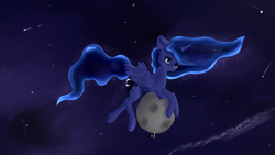 Size: 3072x1728 | Tagged: safe, artist:generallegion, princess luna, alicorn, pony, asteroid, crossed hooves, macro, pony bigger than a moon, solo, space, tangible heavenly object