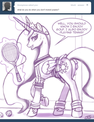 Size: 700x902 | Tagged: safe, artist:johnjoseco, princess celestia, alicorn, pony, ask, ask princess molestia, clothes, comic, plot, princess molestia, skirt, tennis, tumblr, upskirt