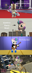 Size: 1920x4320 | Tagged: safe, artist:red4567, pound cake, princess flurry heart, pony, comic:princess punny heart 2, 3d, bicycle, comic, diaper, elvis presley, female, giant pony, grand theft auto, helicopter, kissing, macro, male, police car, poundflurry, princess punny heart, shipping, source filmmaker, straight