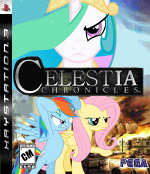 Size: 757x875 | Tagged: safe, artist:nickyv917, fluttershy, princess celestia, rainbow dash, alicorn, pegasus, pony, box art, playstation, sega, valkyria chronicles, video game