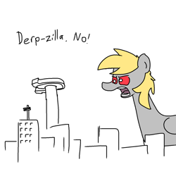 Size: 1280x1280 | Tagged: safe, artist:pencilbrony, derpy hooves, pony, city, dialogue, giant derpy hooves, giant pony, macro