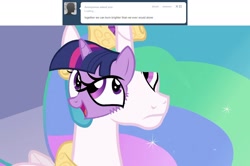 Size: 1280x851 | Tagged: safe, artist:capnpea, edit, princess celestia, twilight sparkle, alicorn, pony, fimbriae, wat