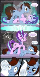 Size: 1240x2369 | Tagged: safe, artist:culu-bluebeaver, starlight glimmer, oc, oc:bluehooves, earth pony, pony, unicorn, comic:the newcomer, the cutie map, aftersex, bed, bedroom eyes, blushing, canon x oc, comic, dialogue, equal cutie mark, female, glimmooves, glowing horn, horn, imminent sex, lidded eyes, looking at each other, magic, male, mare, s5 starlight, show accurate, stallion