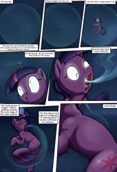 Size: 1920x2816 | Tagged: safe, artist:shieltar, part of a series, part of a set, twilight sparkle, unicorn twilight, pony, unicorn, comic:giant twilight, comic, cute, female, giant pony, giantess, glowing eyes, growth, macro, mare, narration, oort cloud, pony bigger than a planet, pony bigger than a solar system, pony bigger than a star, signature, solo, space, twiabetes