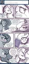 Size: 580x1280 | Tagged: safe, artist:johnjoseco, princess celestia, princess luna, alicorn, pony, ask, ask princess molestia, bed, blushing, comic, dialogue, dvd, eyes closed, gamer luna, happy, lidded eyes, magic, princess molestia, sleeping, speech bubble, telekinesis, tumblr