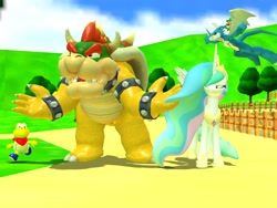 Size: 1280x960 | Tagged: safe, princess celestia, human, bowser, crossover, dialogue in the comments, digimon, exveemon, flying, gmod, koopa troopa, kooper, luigi, paper mario, riding, super mario 64, super mario bros., wat