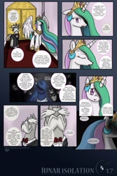 Size: 1275x1911 | Tagged: safe, artist:dracojayproduct, princess celestia, princess luna, oc, oc:reginald, alicorn, pony, comic:lunar isolation, comic