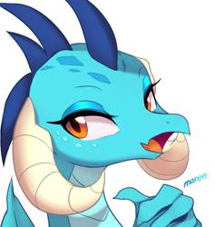 Size: 2400x2533 | Tagged: safe, artist:maren, derpibooru import, princess ember, dragon, dragoness, female, happy, horn, looking at you, looking back, looking back at you, pointing at self, simple background, smiling, solo, white background, wings