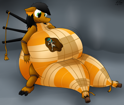 Size: 3166x2676 | Tagged: safe, artist:the-furry-railfan, oc, oc only, oc:minty candy, oc:twintails, dragon, original species, bagpipe dragon, bagpipes, belly, cave, dragonified, fetish, flailing, impossibly large belly, internal, size difference, soft vore, species swap, squishy, story included, tartan, tongue out, vore, worried