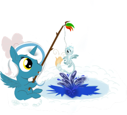 Size: 1000x900 | Tagged: safe, artist:superdragon911, oc, oc:fleurbelle, alicorn, pony, alicorn oc, fishing, ice fishing, leonine tail, micro, simple background, sitting on cloud, transparent background, ych result