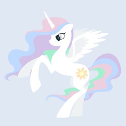 Size: 900x900 | Tagged: safe, artist:citron--vert, princess celestia, alicorn, pony, female, horn, mare, multicolored mane, rearing, solo, white coat