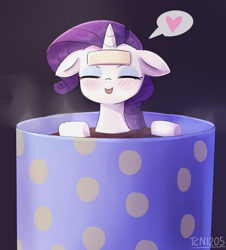 Size: 1100x1217 | Tagged: safe, artist:tcn1205, rarity, pony, unicorn, cup, cup of pony, cute, female, food, heart, mare, marshmallow, micro, pictogram, raribetes, rarity is a marshmallow, solo