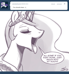 Size: 650x699 | Tagged: safe, artist:johnjoseco, princess celestia, alicorn, pony, ask, ask princess molestia, comic, open mouth, princess molestia, tongue out, tumblr