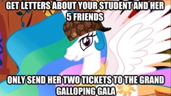 Size: 625x351 | Tagged: safe, edit, edited screencap, screencap, princess celestia, alicorn, pony, the ticket master, forced meme, hat, meme, scumbag celestia, scumbag hat, solo