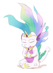 Size: 391x534 | Tagged: safe, artist:sunibee, princess celestia, dragon, dragonified, dragonlestia, meditating, simple background, solo, species swap, white background