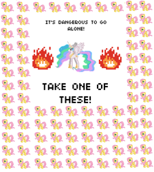 Size: 3536x3944 | Tagged: safe, fluttershy, princess celestia, alicorn, pegasus, pony, celestia's selections, desktop ponies, it's dangerous to go alone, multeity, pixel art, reference, so much flutter, take this, the legend of zelda