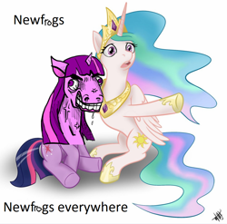 Size: 998x988 | Tagged: safe, princess celestia, twilight sparkle, alicorn, pony, unicorn, censored, duo, duo female, female, horn, mare, x x everywhere