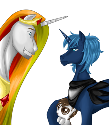 Size: 600x688 | Tagged: safe, artist:icedroplet, pipi, pipsqueak, prince artemis, prince solaris, princess celestia, princess luna, alicorn, pony, female, lunapip, male, rule 63, shipping, simple background, straight, uncanny valley, white background