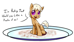 Size: 1925x1103 | Tagged: safe, artist:tsitra360, oc, oc only, oc:pastry treat, pony, cute, happy, micro, plate, solo