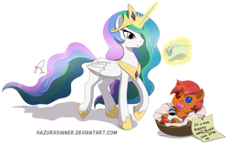 Size: 1237x784 | Tagged: safe, artist:hazurasinner, princess celestia, oc, alicorn, pony, baby, baby pony, diaper, momlestia