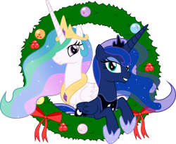 Size: 3660x3000 | Tagged: safe, artist:takua770, princess celestia, princess luna, alicorn, pony, christmas, simple background, transparent background, vector