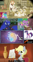 Size: 1280x2417 | Tagged: safe, derpy hooves, philomena, princess celestia, princess luna, twilight sparkle, alicorn, pony, conspiracy, illuminati, meta, text