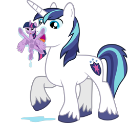 Size: 3280x3157 | Tagged: safe, artist:alexbroanimator, shining armor, twilight sparkle, twilight sparkle (alicorn), alicorn, pony, unicorn, brother and sister, cleaning, drool, female, licking, macro, male, mare, raised hoof, siblings, simple background, size difference, tongue out, transparent background