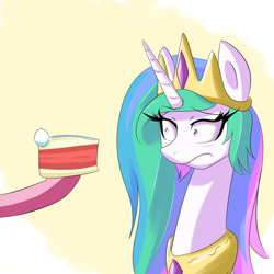 Size: 1000x1000 | Tagged: safe, artist:reikomuffin, princess celestia, alicorn, pony, cake, cakelestia, food