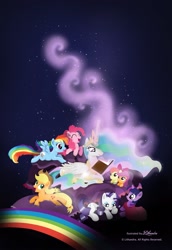 Size: 1702x2480 | Tagged: safe, artist:lithandra89, apple bloom, applejack, pinkie pie, princess celestia, rainbow dash, rarity, scootaloo, twilight sparkle, alicorn, earth pony, pegasus, pony, unicorn, book