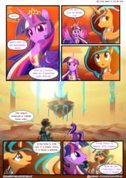 Size: 3500x4950 | Tagged: safe, artist:light262, artist:lummh, twilight sparkle, twilight sparkle (alicorn), oc, oc:princess tempora, alicorn, pony, comic:timey wimey, alicorn oc, comic, crown, crying, dialogue, female, jewelry, mare, not sunset shimmer, older twilight, rainbow power twilight sparkle, regalia, speech bubble, tears of joy, ultimate twilight