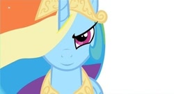 Size: 500x269 | Tagged: safe, edit, princess celestia, rainbow dash, fusion, inverted mouth, solo