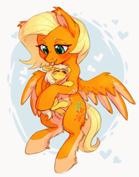 Size: 1041x1323 | Tagged: safe, artist:lightning-stars, oc, oc only, oc:lightning star, oc:marry flare, pegasus, pony, abstract background, crying, duo, female, hug, licking, mare, micro, size difference, spread wings, tongue out, wings