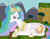 Size: 3293x2538 | Tagged: safe, artist:supahdonarudo, princess celestia, oc, oc:ironyoshi, alicorn, pony, comforting, flower, giant pony, giantlestia, looking down, macro, mountain, mountain range, prone, sad, tree