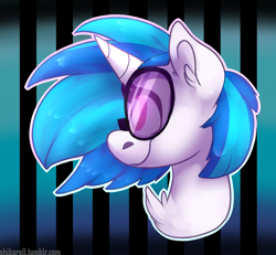 Size: 1024x948 | Tagged: safe, artist:shibaroll, derpibooru import, dj pon-3, vinyl scratch, pony, background pony, bust, portrait, solo