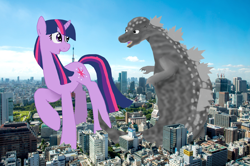 Size: 3700x2450 | Tagged: safe, artist:mr100dragon100, twilight sparkle, kaiju, pony, giant pony, godzilla, godzilla (series), irl, macro, photo, ponies in real life, request, tokyo