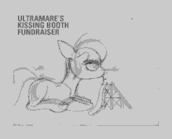 Size: 949x767 | Tagged: safe, artist:styroponyworks, oc, oc:ultramare, human, pony, annoyed, female, giant pony, kissing, macro, monochrome, pencil drawing, sketch, traditional art