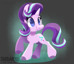 Size: 2494x2154 | Tagged: safe, artist:shibaroll, derpibooru import, starlight glimmer, pony, unicorn, cute, cutie mark, female, glimmerbetes, looking back, mare, no pupils, smiling, solo, watermark