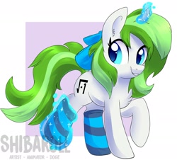 Size: 2377x2149 | Tagged: safe, artist:shiba_roll, artist:shibaroll, derpibooru import, oc, oc only, oc:minty root, unicorn, chest fluff, clothes, socks, solo, striped socks