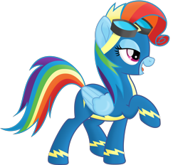 Size: 6252x5790 | Tagged: safe, artist:kopcap94, rainbow dash, pegasus, pony, newbie dash, .svg available, absurd resolution, clothes, female, goggles, mane swap, movie accurate, open mouth, rainbow fash, rarity impression, simple background, transparent background, uniform, vector, wonderbolts uniform