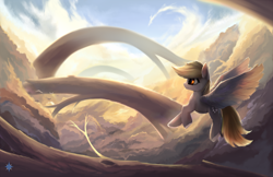 Size: 2550x1652 | Tagged: safe, artist:noctilucent-arts, derpy hooves, pegasus, pony, cloud, female, flying, mare, scenery, sky, smiling, solo, spread wings, wings