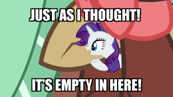 Size: 600x338 | Tagged: safe, edit, edited screencap, screencap, rarity, yona, pony, unicorn, yak, she's all yak, bow, caption, ear, female, hair bow, image macro, insult, mare, micro, text, tiny, tiny ponies