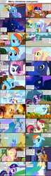 Size: 1282x4375 | Tagged: safe, amethyst star, applejack, cloudchaser, cool star, derpy hooves, fluttershy, helia, lightning bolt, lyra heartstrings, octavia melody, princess celestia, princess luna, rainbow dash, rarity, roseluck, skyra, sparkler, starburst (character), stardancer, trixie, twilight sparkle, white lightning, alicorn, earth pony, pegasus, pony, unicorn, comic:celestia's servant interview, background pony, caption, christmas, comic, female, filly, filly twilight sparkle, foal, male, mare, stallion